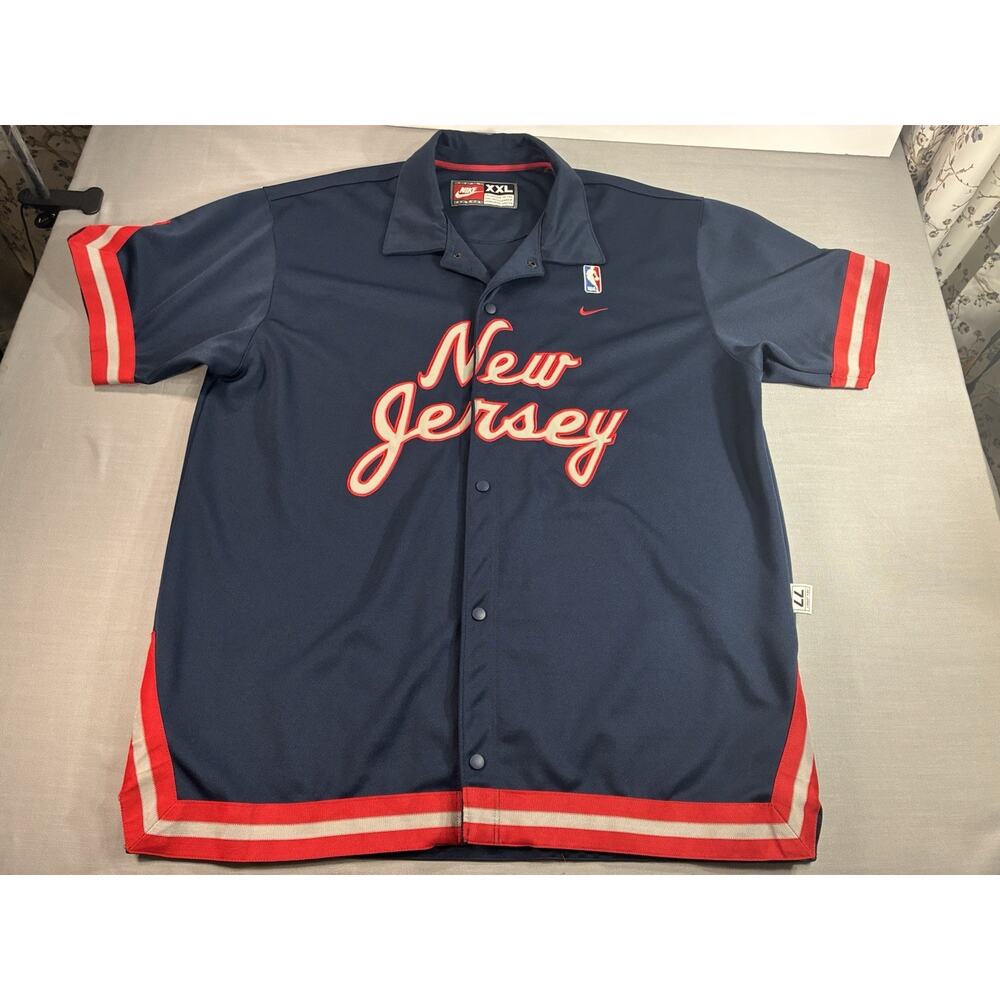 Nike New Jersey Nets NBA Vintage Shooting Shirt Mens XXL Snap Front Warmup